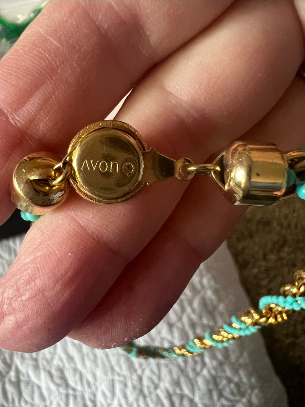 Avon Gold and Turquoise Twisted Chain Necklace
